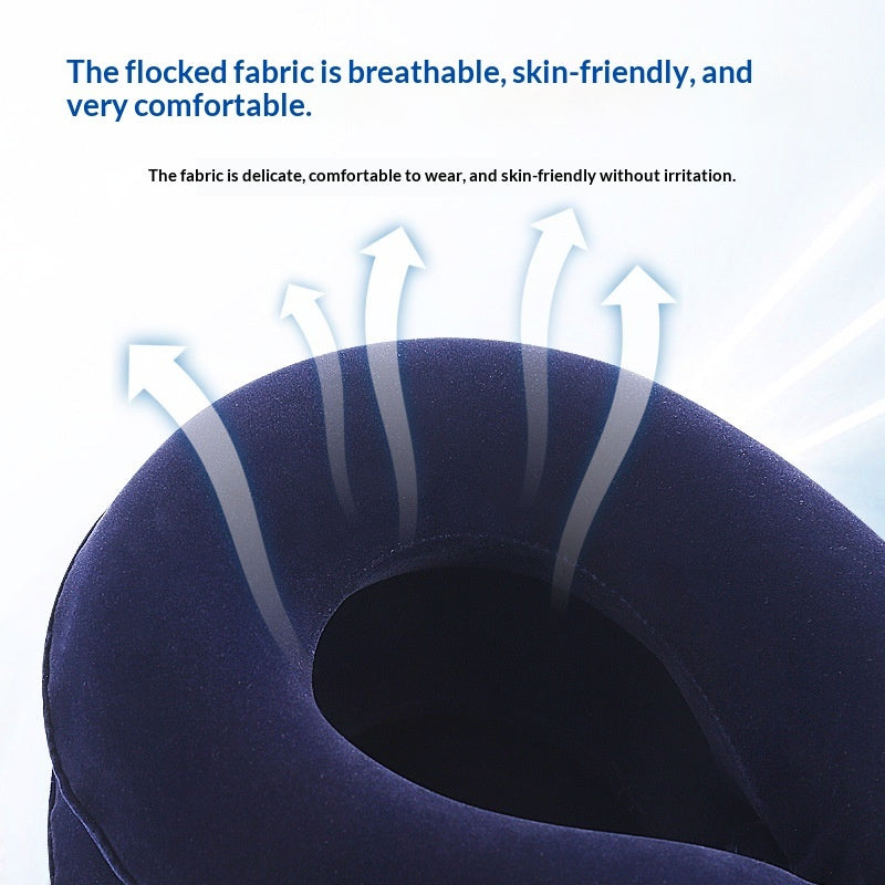 NeckReset Air portable neck traction collar being inflated with hand pump for tech neck relief