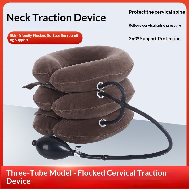 NeckReset Air worn at desk for hands-free wearable neck decompression during work